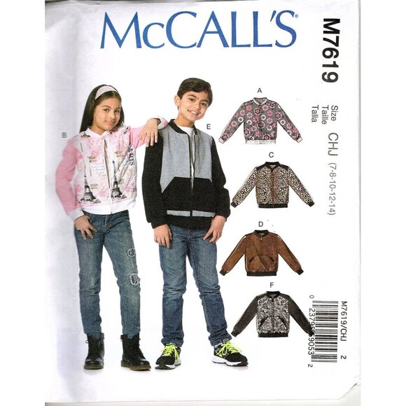 McCall's Other - McCall's M7619 Kids 7 to 14 Lined Zip Front Jacket Uncut Sewing Pattern New